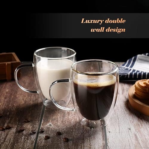 12 Oz Double Walled Glass Coffee Mugs with Handle, Insulated Layer Coffee Cups, Clear Borosilicate Glass Mugs - Gift for Cappuccino,Tea,Latte,Espresso,Hot Beverage,Cold Drinks, Set of 2 thumbnail 7