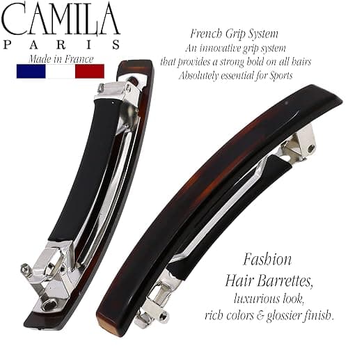 Camila Paris AD1/2 French Hair Barrette Clip for Girls, Set of 2 Rubberized Metal Clasp Strong Hold Grip Hair Clips for Women, No Slip Durable Styling Girls Hair Accessories, Made in France thumbnail 5