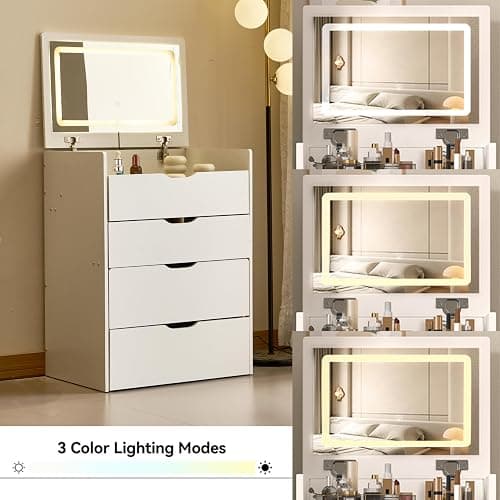 namitihome Elegant 3-in-1 Vanity Set 23.6" Desk with Flip Mirror, 3 Drawers Padded Stool Walnut Modern Bedroom Makeup Table(White, 23.6) thumbnail 5