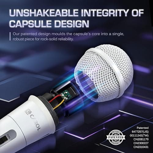 CAROL MUD-525 White XLR Wired Vocal Microphone for Karaoke – Dynamic Unidirectional Mic for Singing, Conference & Campus Use. Durable Design for Longevity, Includes Mic, 14.8ft XLR Cable & Switch thumbnail 2