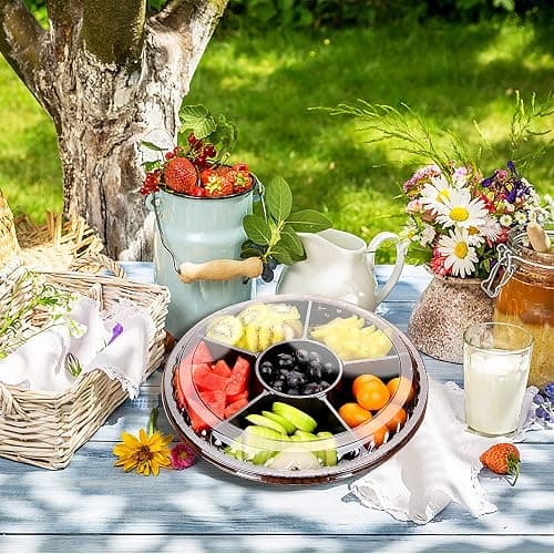 mwellewm 10 Pcs Round Plastic Appetizer Tray with Lid Divided Serving Tray, Disposable Food Storage Containers, Plastic Tray Storage, Kids Snack, Fruit Platter Vegetable Trays for Party and Buffet thumbnail 2