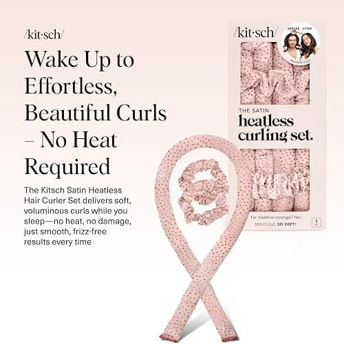 Kitsch Satin Heatless Curls Overnight Set - Micro Dot | No Heat Damage Overnight Curls | Comfortable Frizz Free Hair Curlers To Sleep In with 34" Hair Waver & 2 Satin Scrunchies thumbnail 2