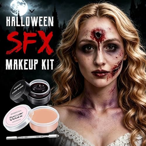 BOBISUKA Special Effects SFX Makeup Kit,Scar Wax & Fake Blood Gel & Spatula | Create Realistic Scars, Cuts, Burns & Wounds for for Halloween Cosplay Zombie Make Up, Non-toxic, Large Capacity thumbnail 7