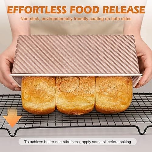 Dipanist 2Pack Pullman Loaf Pans with Lids – 2.2 LB & 1 LB Dough Capacity, Non-Stick Carbon Steel Bread Pans for Homemade Sandwich and Sourdough Bread, Corrugated Toast Mold thumbnail 7