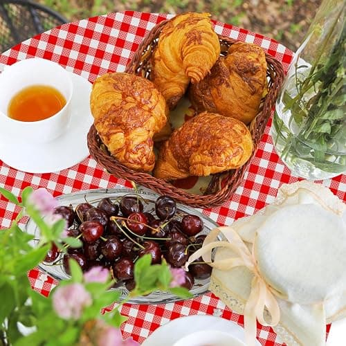 RINDOJIN 2 Pack Red Gingham Tablecloth Round 84 x 84 Inch Round Plastic Checkered Table Cloth Disposable Plaid Table Cover for Picnic Party Birthday Wedding Baby Shower Christmas Circle Red Tablecloth thumbnail 7