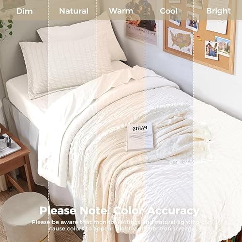 HYMOKEGE Ivory Twin XL Comforter Set Seersucker 5 Pieces, All Season Luxury Bed in a Bag for Bedroom, Bedding Set with Comforter, Sheets, Pillowcase & Sham thumbnail 3