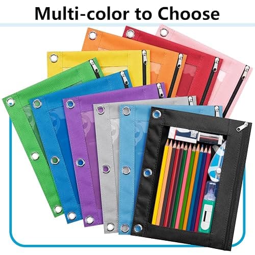 Forvencer Pencil Pouch for 3 Ring Binder, Large Pencil Case Pouch with 3 Reinforced Grommets, Pen Bag, Clear Window Pencil Case, Binder Accessories, Black thumbnail 7