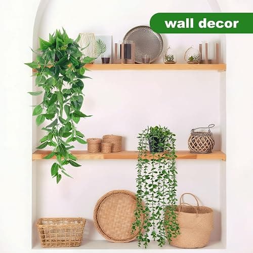 Der Rose 4Pcs Fake Plants Hanging Artificial Ivy Vine Faux Eucalyptus Hanging Plants, Boston Fern, String of Pearls for Living Room Aesthetic Bedroom Boho Kitche Wall Shelf Indoor Outdoor Decor thumbnail 7