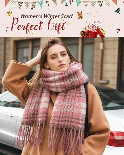 DOFOWORK Winter Scarf for Women - Womens Scarves for Cold Weather, Plaid Soft Tassel Wrap Blanket Scarf, 78.7"x24.8" thumbnail 2