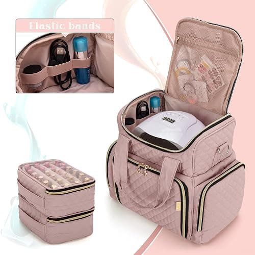 LUXJA Nail Polish Organizer Holds 48 Bottles and a Nail Lamp, Nail Polish Case with 2 Removable Bags and Tools Storage Pockets (Patent Pending), Pale Rose - Pale Rose thumbnail 2