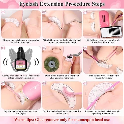 Lashes Kit for Eyelash Extension Beginner Lash Tech Starter Kit with Eye Lash Mannequin Head, Professional Eyelash Extension Kit with Lash Fan, Extension Glue and Eyelash Remover for Practice Training thumbnail 7
