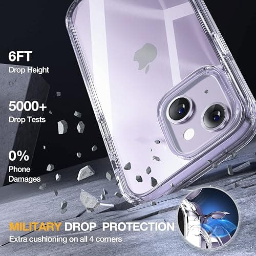 Miracase Compatible with iPhone 14 Case 6.1 inch, [Built-in Glass Screen Protector + Camera Lens Protector] Full Body Rubber Bumper Clear Back Case Cover (Clear) thumbnail 5