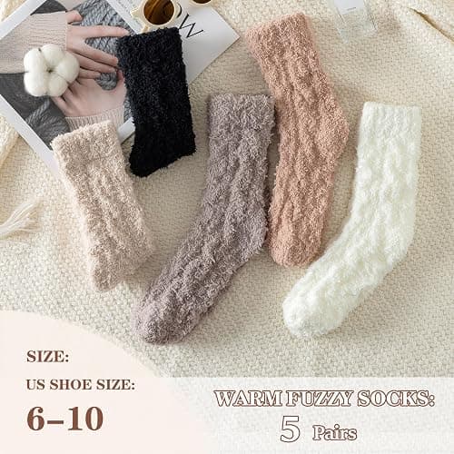 Premillow Fuzzy Socks for Women, Womens Winter Fluffy Socks 5 Pairs Ultra Soft Warm Fabric Sleeping Slipper Sock for Women thumbnail 4
