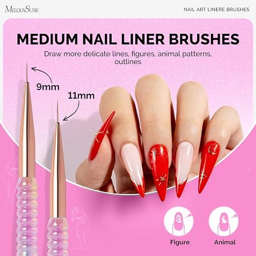 MelodySusie 5Pcs Nail Art Liner Brushes with Nail Brush Holder, Professional Gel Polish Painting Art Design Pen for Thin Long Lines, Tiny Details, Fine Drawing, Delicate Coloring Sizes 5/7/9/11/20mm thumbnail 4