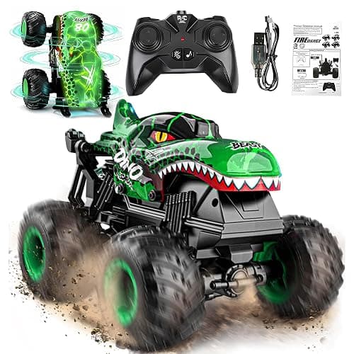 BEZGAR Monster Truck Toys，1:20 Remote Control Car with Light & Music | Green Dinosaur Toys for Kids,RC Truck with 360° Spins and Drifting, Toy Car Gifts for Boys, Battery Life of 20 Minutes - Image 1