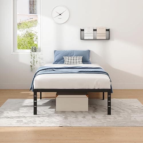 NEW JETO Metal Bed Frame,Twin Size Bed Frame with Storage Space,Heavy Duty Sturdy Mattress Foundation,Easy Assembly,No Box Spring Needed, Black,14 Inch,Twin thumbnail 4