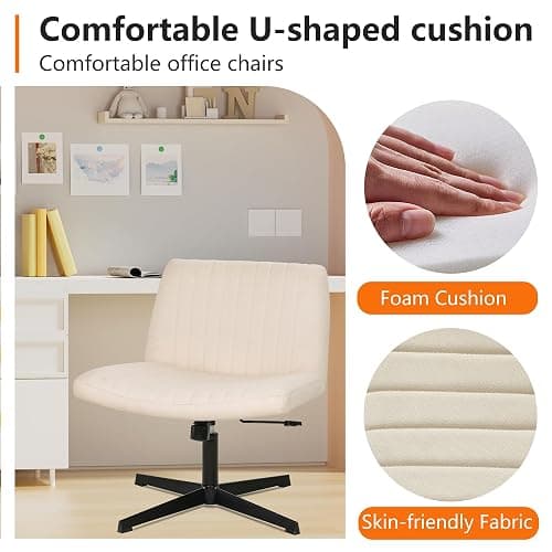 FDW Criss Cross Chair Armless Cross Legged Office Desk Chair Adjustable Swivel Ergonomic Desk Chair No Wheels U Shaped Backrest with Wide Seat Native Sponge Computer Task Vanity Chair for Home Office thumbnail 5