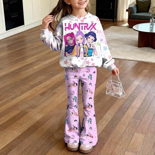 BTLYUIOAPE Demon Movie HUNTR/X T-shirt+Pants Print Outfits Set for Unisex Kids Cartoon Adventure Y2K Long Sleeve Costume thumbnail 2