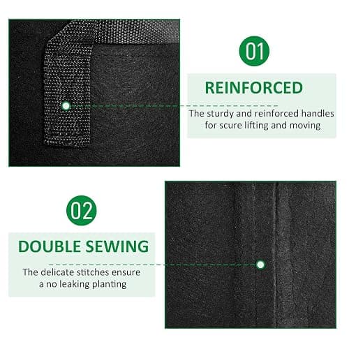 JNYONG 12-Pack 15 Gallon Thickened Non-Woven Grow Bags, Aeration Fabric Pots with Handles（Black） thumbnail 4