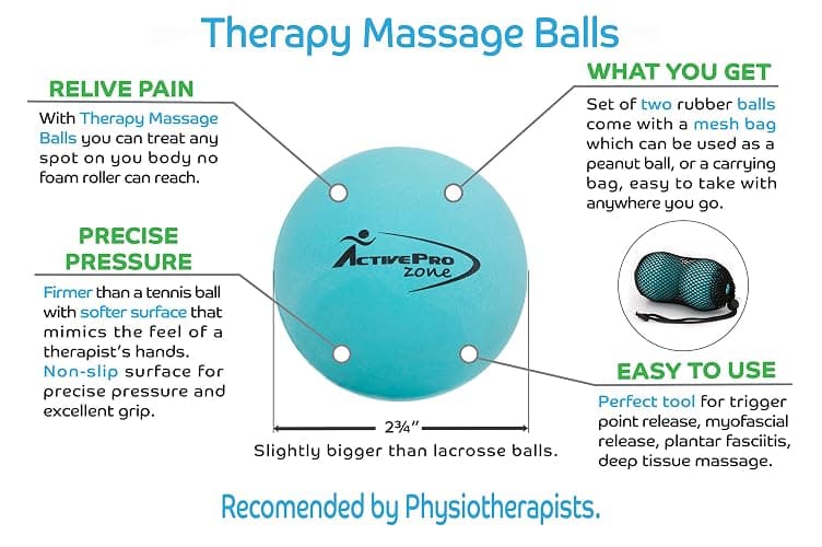 ActiveProZone Therapy Massage Ball - Instant Muscle Pain Relief. Proven Effective for Myofascial Release, Deep Tissue Pressure, Yoga & Trigger Point Treatments. Set - 2 Extra Firm Balls W/Mesh Bag. thumbnail 2