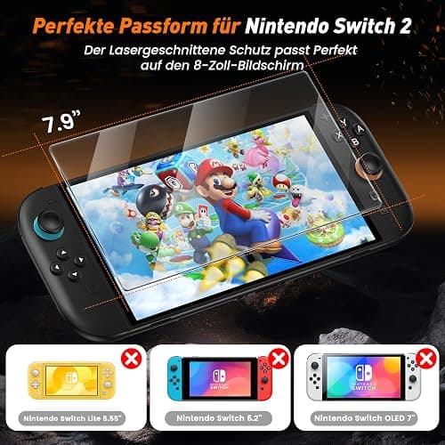 daydayup 4 Stücke Panzerglas für Nintendo Switch 2 Model 2025, Schutzfolie Folie schutzglas Displayschutzfolie für Nintendo Switch 2, Anti Kratzer, Bläschenfrei, HD Clear, 9H Härt, Switch Skin thumbnail 2
