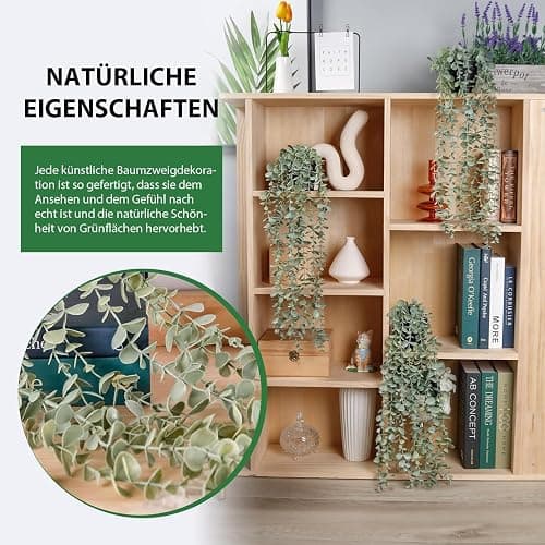 Der Rose Künstliche Pflanzen zum Aufhängen, künstliche Eukalyptus-Pflanzen für Boho, Badezimmer, Zuhause, Wandregal, Bücherregal, Dekoration, Innenbereich, 3 Stück thumbnail 4
