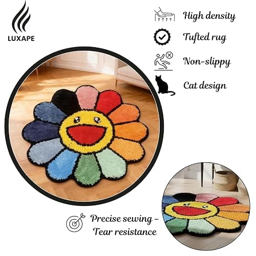 LUXAPE Murakami Rug - Handmade & Premium- 28in (70cm) - Hypebeast Decor - Hypebeast Room - Living Room, Bedroom, Children Bedroom, Door mat - Aesthetic Room Decor - Luxape Rugs (Luxape-A2) thumbnail 6
