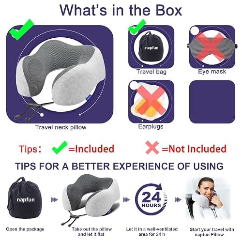 napfun Neck Pillow for Traveling, Upgraded Travel Neck Pillow for Airplane 100% Pure Memory Foam Travel Pillow for Flight Headrest Sleep, Portable Plane Accessories, Light Grey thumbnail 6