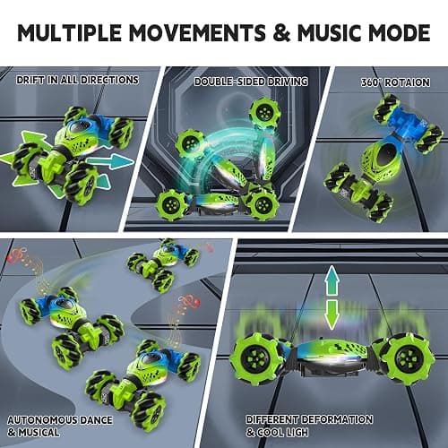 UDKIC Remote Control Car - RC Drift Car Toys for Boys 4-7 8-12, 4WD Gesture Sensing RC Stunt Cars for Kids 6 7 8 9 10 Year Old Boy Birthday Gift (Green) - Green thumbnail 5
