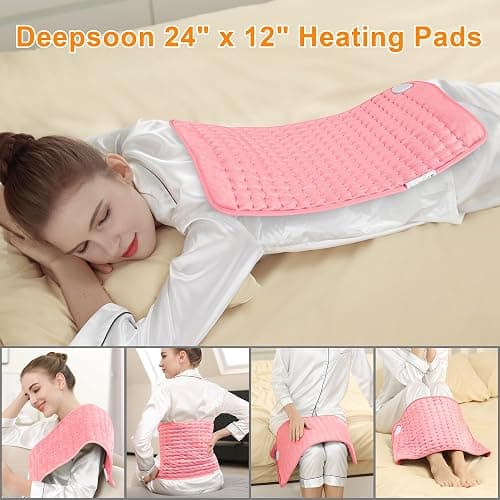 Deepsoon Heating Pad,Electric Heating Pads for Back,Neck,Abdomen,Moist Heating Pad for Shoulder,Knee,Arms,Legs,Dry/Moist Heat & Auto Shut Off,Birthday Gifts for Men and Women,BabyPink,24x12 Inch thumbnail 2