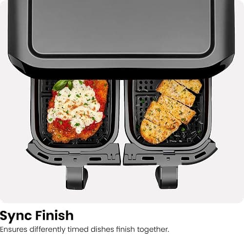 Chefman 6 Quart Dual Basket Air Fryer - Digital Touchscreen, Smart Sync Finish, Hi-Fry, Auto Shutoff, 2 Independent 3QT Nonstick Dishwasher-Safe Frying Baskets - Digital Double Air Fryer - Black thumbnail 9