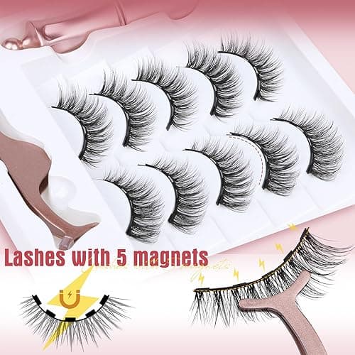 Magnetic Eyelashes with Eyeliner Natural Look Magnetic Lashes with Applicator No Glue Needed Cat Eye Lash Wispy Magnet Lash 5 Pairs with Magnet Eyeliner - A- Magnetic Lashes with Eyeliner thumbnail 3