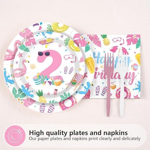 96Pcs Two Cool Pool Party Decorations Pink Swimming Flamingo Pool 2nd Birthday Plates and Napkins Splish Splash 2nd Birthday Decoration for Girls Baby Shower Two Years Old Summer Beach Party Supplies thumbnail 3