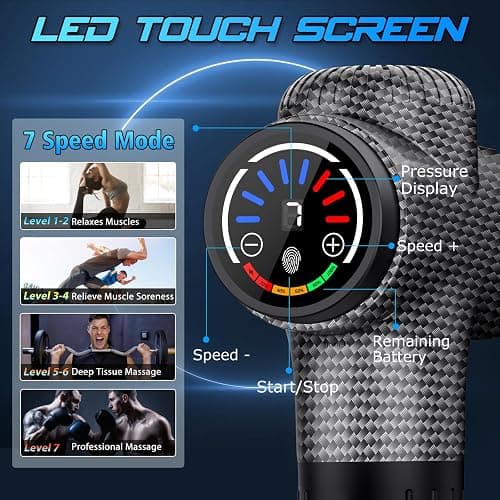 TOLOCO Massage Gun, Upgrade Deep Tissue Back Massager with 10 Replacement Heads, Percussion Massage Guns for Athletes for Pain Relief, Super Quiet Electric Massager for Treatment, Relax, Carbon - Carbon thumbnail 2