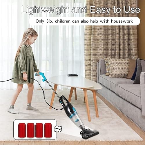 Intercleaner Corded Vacuum Cleaner, 15KPa Powerful Suction with 400W Motor, 12 in 1 Lightweight Bagless Stick Vac with Handheld, Ultra Quiet, for Hardwood Floor Carpet Car Pet Hair thumbnail 3