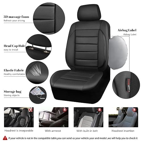 CAR PASS Leather Seat Covers Full Set Universal Water Resistant 3D Foam Back Support, Luxury Comfort Automotive 5 Seat Covers All Season Fit for SUV,Sedan,Van, Airbag Compatible Elegance(Pure Black) thumbnail 3