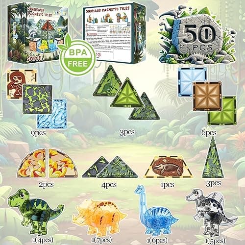 Magnetic Tiles Dinosaur Toys for Kids 3-5 5-7 Magnet Building Blocks Toddler Toy Dinosaurs - 3 Year Old Boy Gift STEM Learning Resources for Kids Ages 3 4 5 6 7 8 Gifts for 4 Year Old Boys thumbnail 7