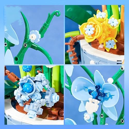 Blue Orchid Flower Building Blocks Set, Coffee Cup Artificial Flower Plant Toys Building Kit, Botanical Collection Model for Home Décor, Great Gift for Birthday and Anniversary for Her and Him(3004) thumbnail 5