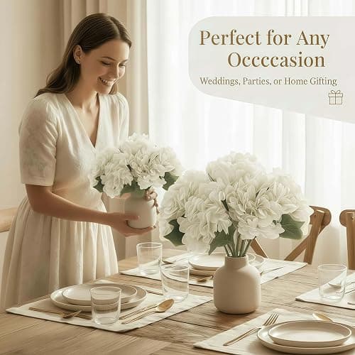 WFYTHMFLS Artificial Flower Hydrangea Fake Hydrangea, Used in The Center of The Family Bathroom Desk Shelf or Wedding Bouquet Decoration, Contains 6 White Branches thumbnail 3