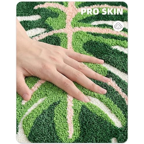 Sisher Cute Monstera Bath Mat,Green Leaf Bath Mat,Non Slip,Soft,Absorbent,Machine Washable for Bathroom Bathtub Rugs,Toilet,Kids Room,Bedroom,Monstera Leaf Rug(21"X26") thumbnail 7