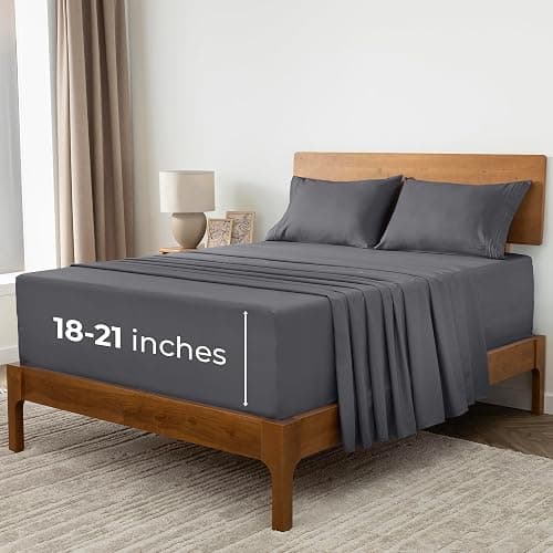 Mellanni Extra Deep Queen Sheets - 4 PC Iconic Collection Bedding - Hotel Luxury, Ultra Soft, Cooling Bed Sheets - Wrinkle, Fade, Stain Resistant (Queen, Gray) - Image 1