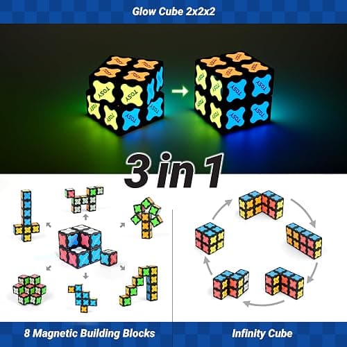 TOSY Magnet Cube 2x2-8 Blocks, 2 in 1 Toy: 2x2x2 Puzzle Cube and Customizable Infinity Cube, Glowing, UV Flashlight, Fidget/Sensory/STEM/STEAM Magnet Tiles Birthday Gift for kids/teens/adults thumbnail 5