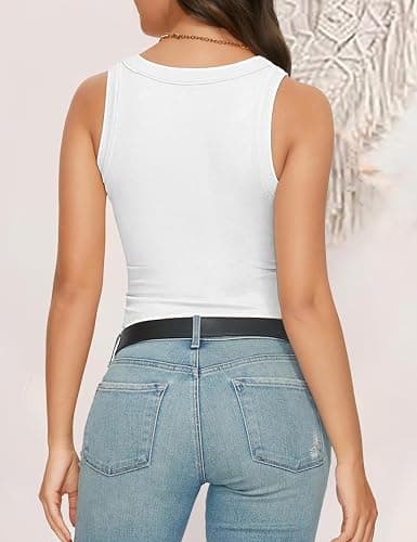 GKBK Womens Tank Tops High Neck Sleeveless Ribbed Tank Casual Basic Thick Strap Slim Fitted Racerback Shirts thumbnail 3