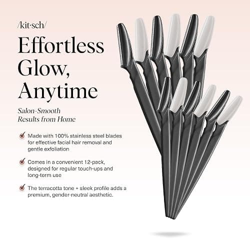 Kitsch Dermaplane Razor for Women Face – Face Razors for Women & Men, Eyebrow Trimmer & Face Shaver – Exfoliating Facial Razor & Skin Care Tool for Smoother Skin - Black, 12 pcs thumbnail 2