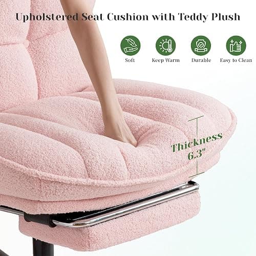 DurayLoly Cross Legged Office Chair with Foot Rest, 6.3" Thick Cushioned Criss Cross Chair with Wheels, Height Adjustable Swivel Vanity Chair for All-Day Comfort (Pink) thumbnail 8