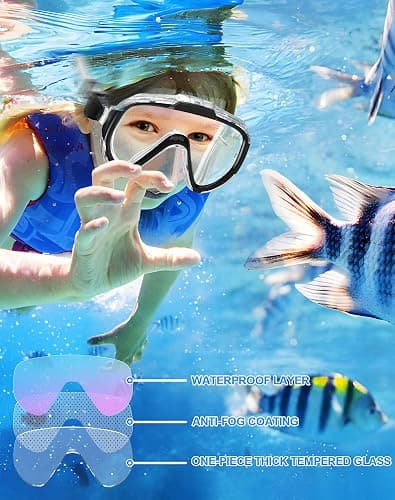 Norabidea Swim Goggles Adult Kids, Anti Fog Swimming Goggles with Nose Cover,No Leaking Clear Snorkel Dive Mask 180 Wide View Men Women Youth Boys Girls thumbnail 4