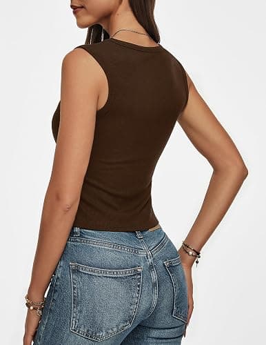 Women Wide Strap Ribbed Cropped Tank Tops 2026 Summer Trendy Crop Top Tight Fit Basic Sleeveless Camisole thumbnail 4