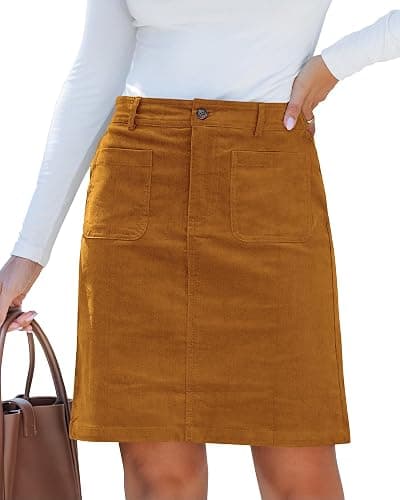 luvamia Corduroy Skirts for Women High Waisted Trendy Fall Elastic Waist Casual Stretchy Short Skirts with Patch Pockets - Image 1