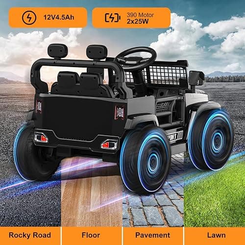 TRINEAR 12V Ride on Car with Parent Remote Control, Toddler Electric Car with Spring Suspension, LED Lights & Music Player - Safe Battery Toy for Kids, Christmas & Birthday Gift, Black thumbnail 7