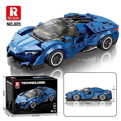 Reobrix 805 Koenigsegg AGERA Blue Building Blocks Set, 1:24 Scale Model Car Kit for Display and Collectible, Race Car Building Toy for Teens and Adults, Compatible with Lego, 298 PCS thumbnail 7